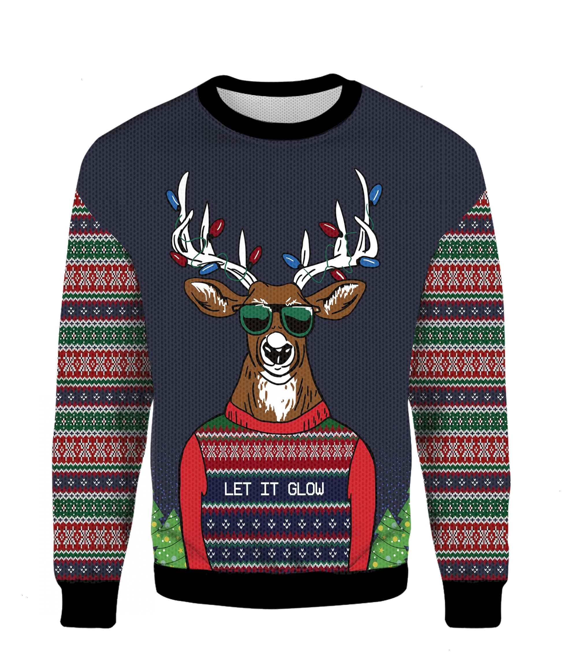 Deer Let It Glow Ugly Christmas 3D Sweater Deer Let It Glow Ugly Christmas 3D Sweater