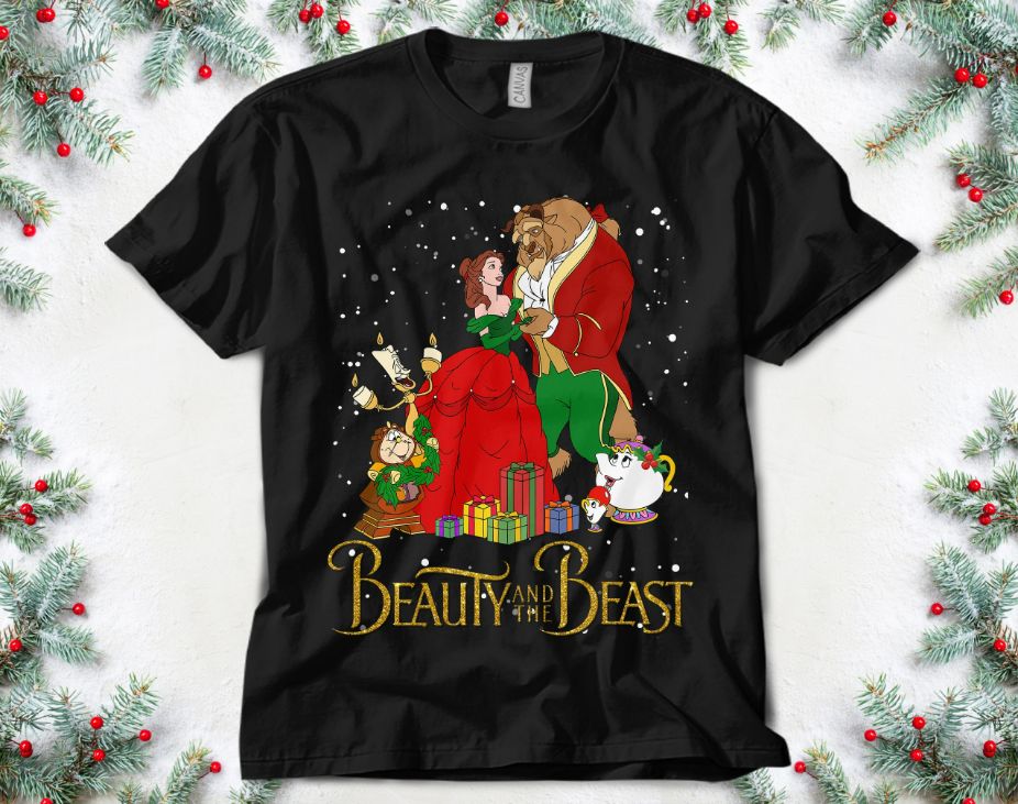 Disney Beauty And The Beast Christmas Theme T-Shirt Disney Beauty And The Beast Christmas Theme T-Shirt