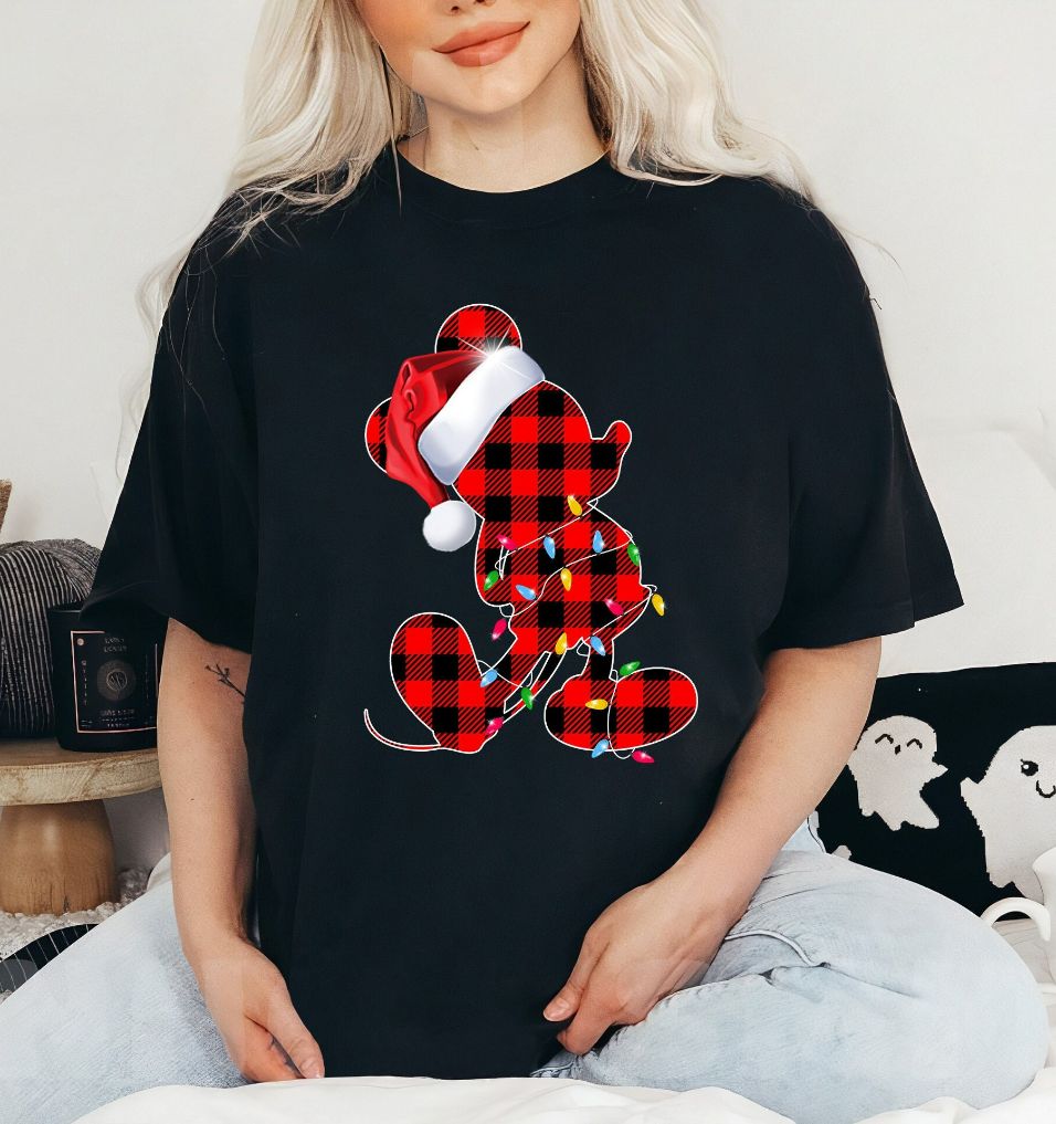 Disney Mickey Mouse Red Plaid Christmas T-Shirt Disney Mickey Mouse Red Plaid Christmas T-Shirt