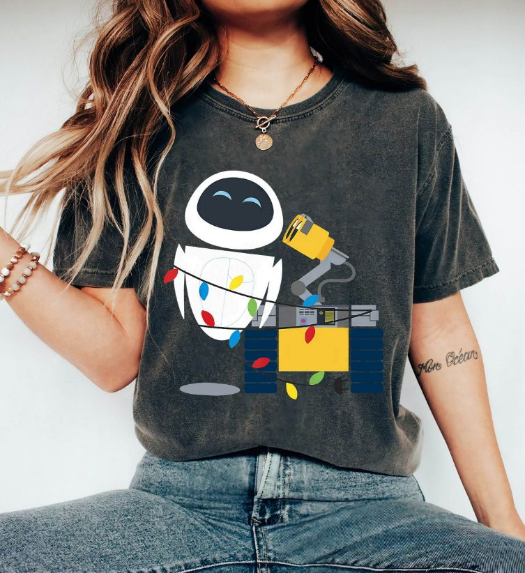 Disney Pixar Wall-E and Eve Christmas Light Wrap Shirt Disney Pixar Wall-E and Eve Christmas Light Wrap Shirt