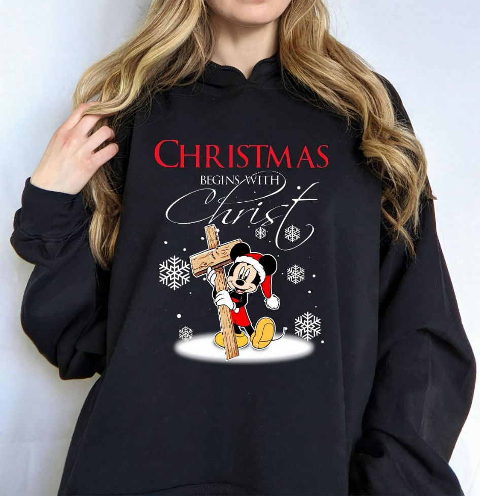 Disney Santa Mickey Mouse Christmas Begins With Christ Hoodie Disney Santa Mickey Mouse Christmas Begins With Christ Hoodie