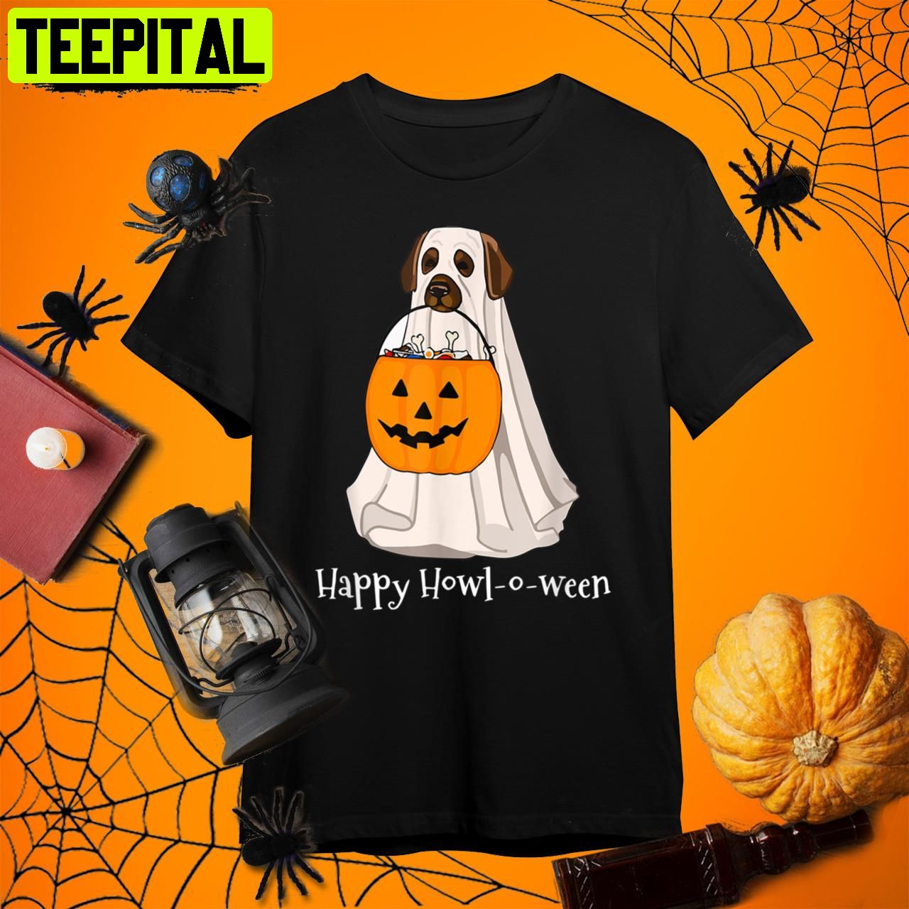 Dog With A Pumpkin Costume Halloween Retro Art Unisex T-Shirt Dog With A Pumpkin Costume Halloween Retro Art Unisex T-Shirt
