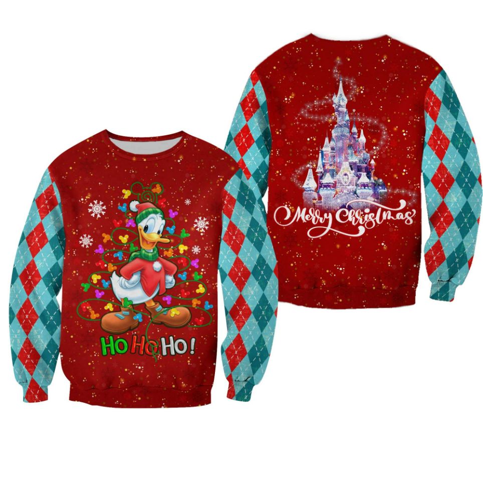 Donald Duck Pattern Xmas Red Blue 2022 Christmas 3D Sweater Donald Duck Pattern Xmas Red Blue 2022 Christmas 3D Sweater