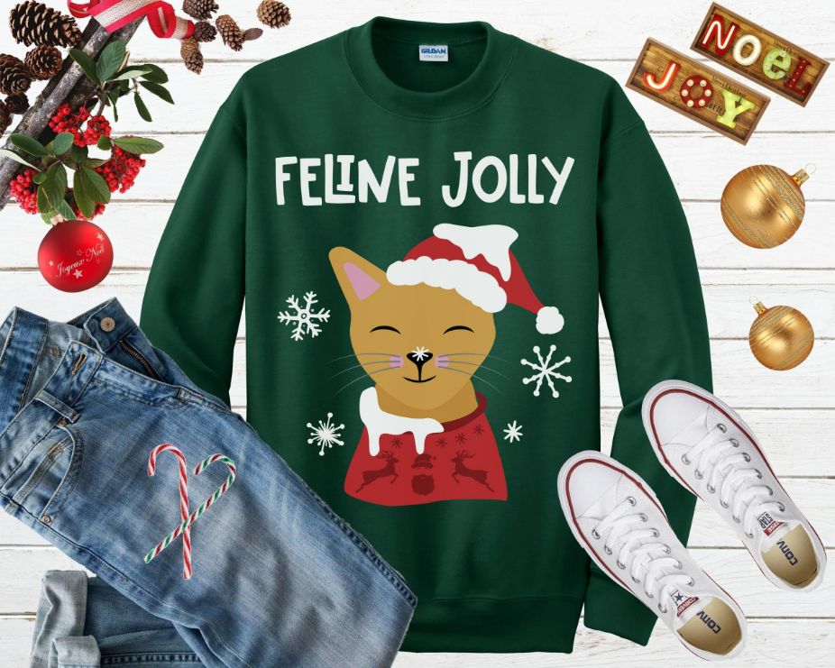 Feline Jolly Funny Cat Pun Ugly Christmas Sweater Feline Jolly Funny Cat Pun Ugly Christmas Sweater