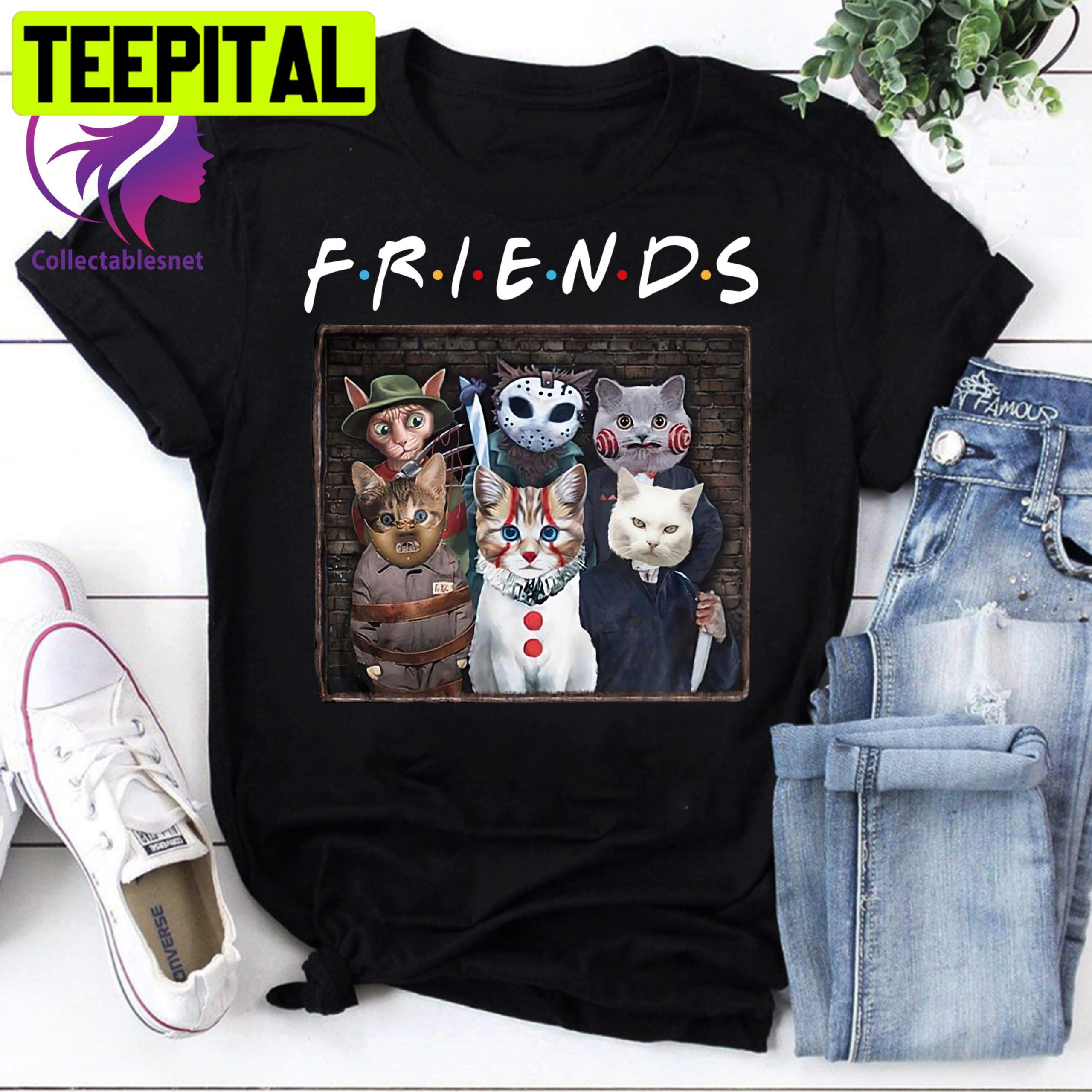 Friends Cat In Horror Movies Characters Vintage Trending Unisex T-Shirt Friends Cat In Horror Movies Characters Vintage Trending Unisex T-Shirt