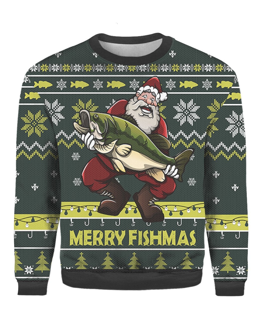 Funny Merry Fishmas Santa with Fish 3D Sweater Funny Merry Fishmas Santa with Fish 3D Sweater