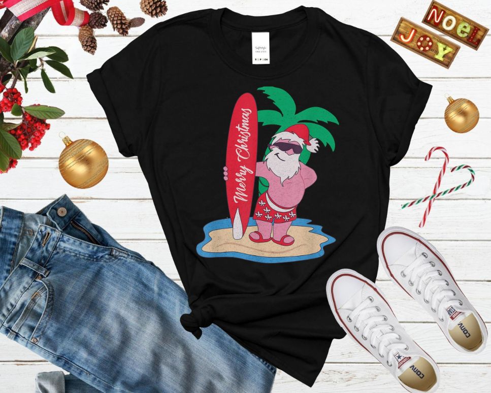 Funny Santa Claus Surfing On The Beach Tropical Christmas Shirt Funny Santa Claus Surfing On The Beach Tropical Christmas Shirt