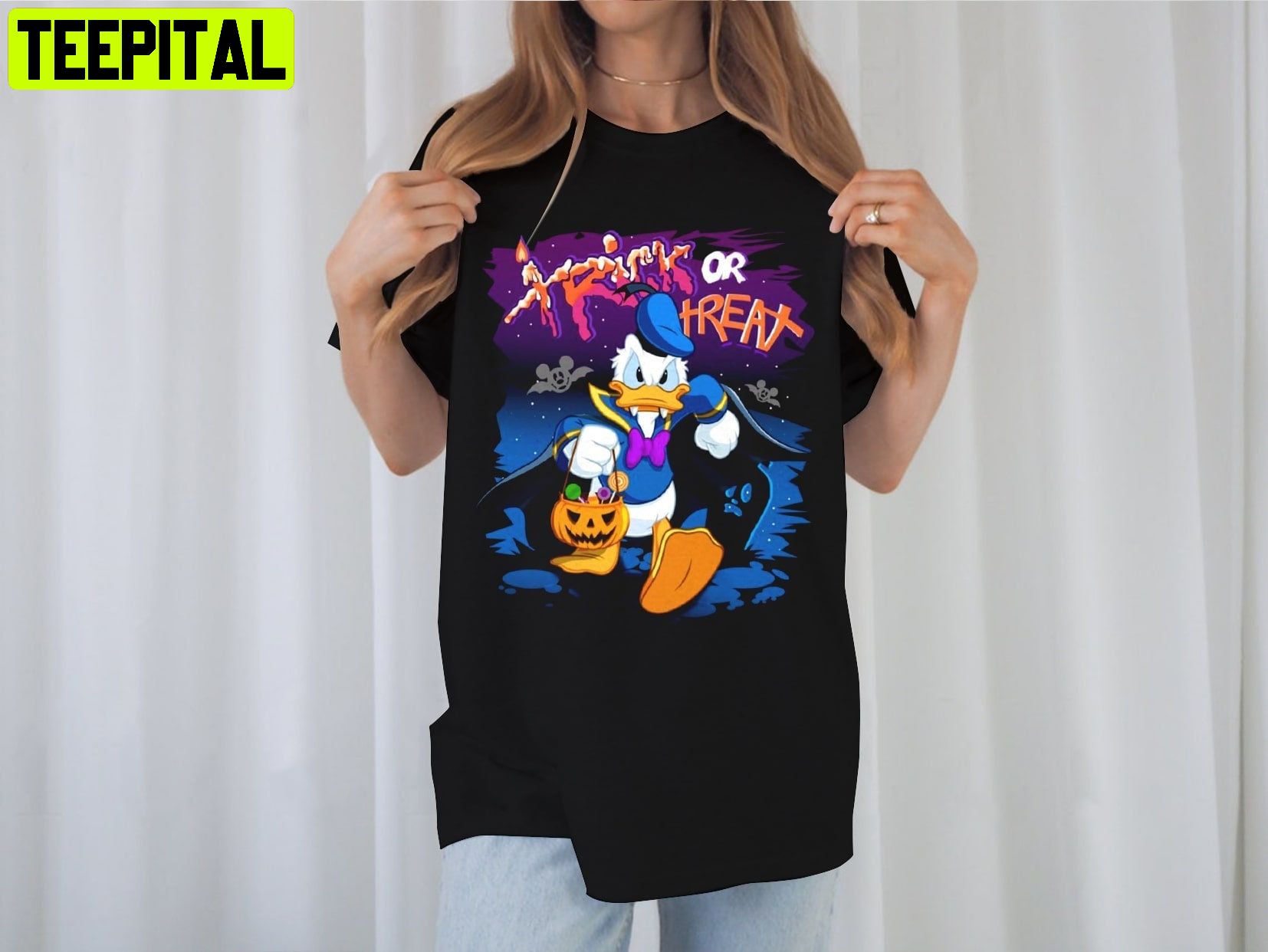 Funny Trick Or Treat Donald Donald Duck Donald Halloween Unisesx T-Shirt Funny Trick Or Treat Donald Donald Duck Donald Halloween Unisesx T-Shirt