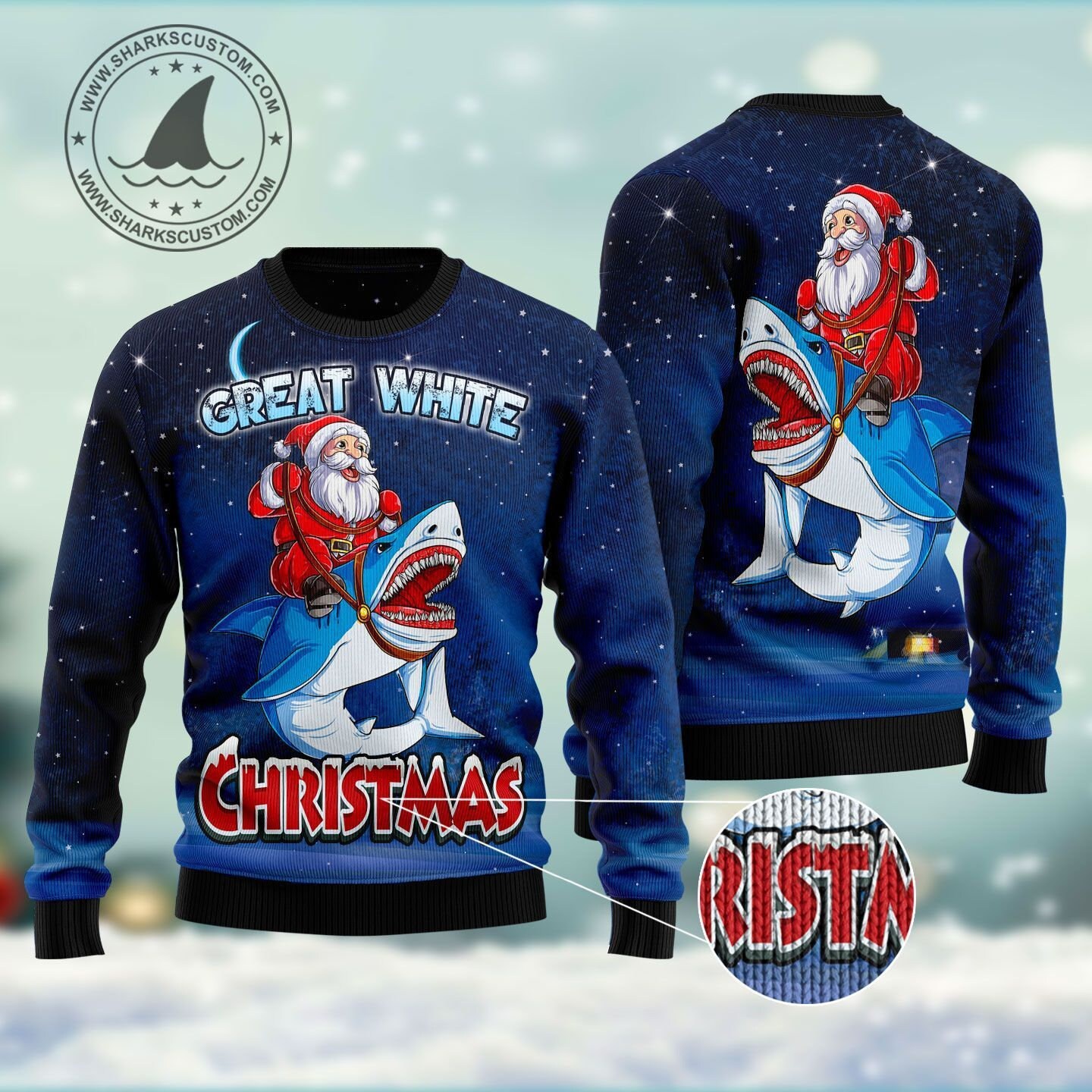 Great White Shark Unisex 3D Ugly Christmas Sweater Great White Shark Unisex 3D Ugly Christmas Sweater
