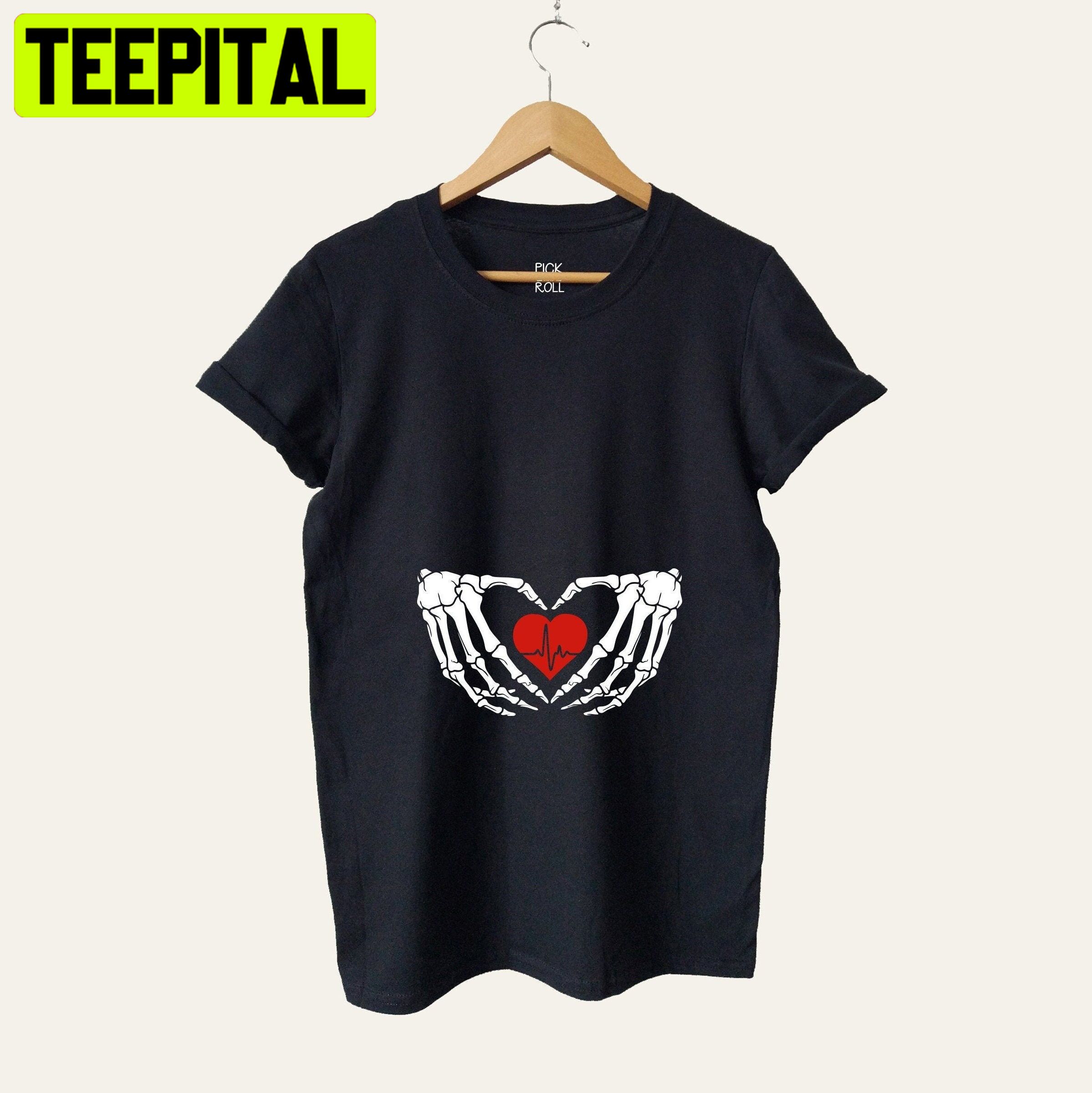 Halloween Pregnancy Announcement Goth Maternity Skeleton And Heart Trending Unisex Shirt Halloween Pregnancy Announcement Goth Maternity Skeleton And Heart Trending Unisex Shirt