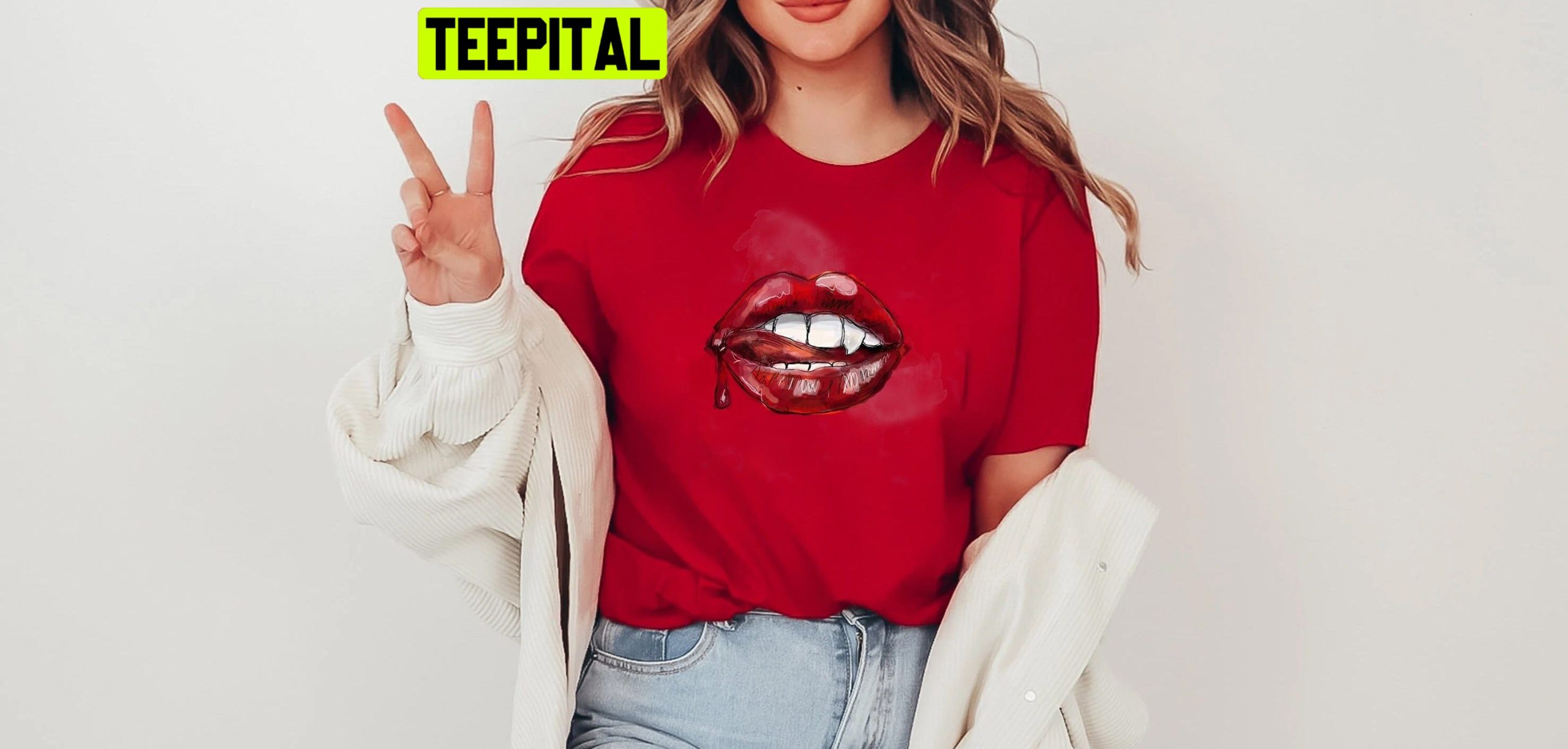 Halloween Vampire Bitting Lips Trending Unisex T-Shirt Halloween Vampire Bitting Lips Trending Unisex T-Shirt
