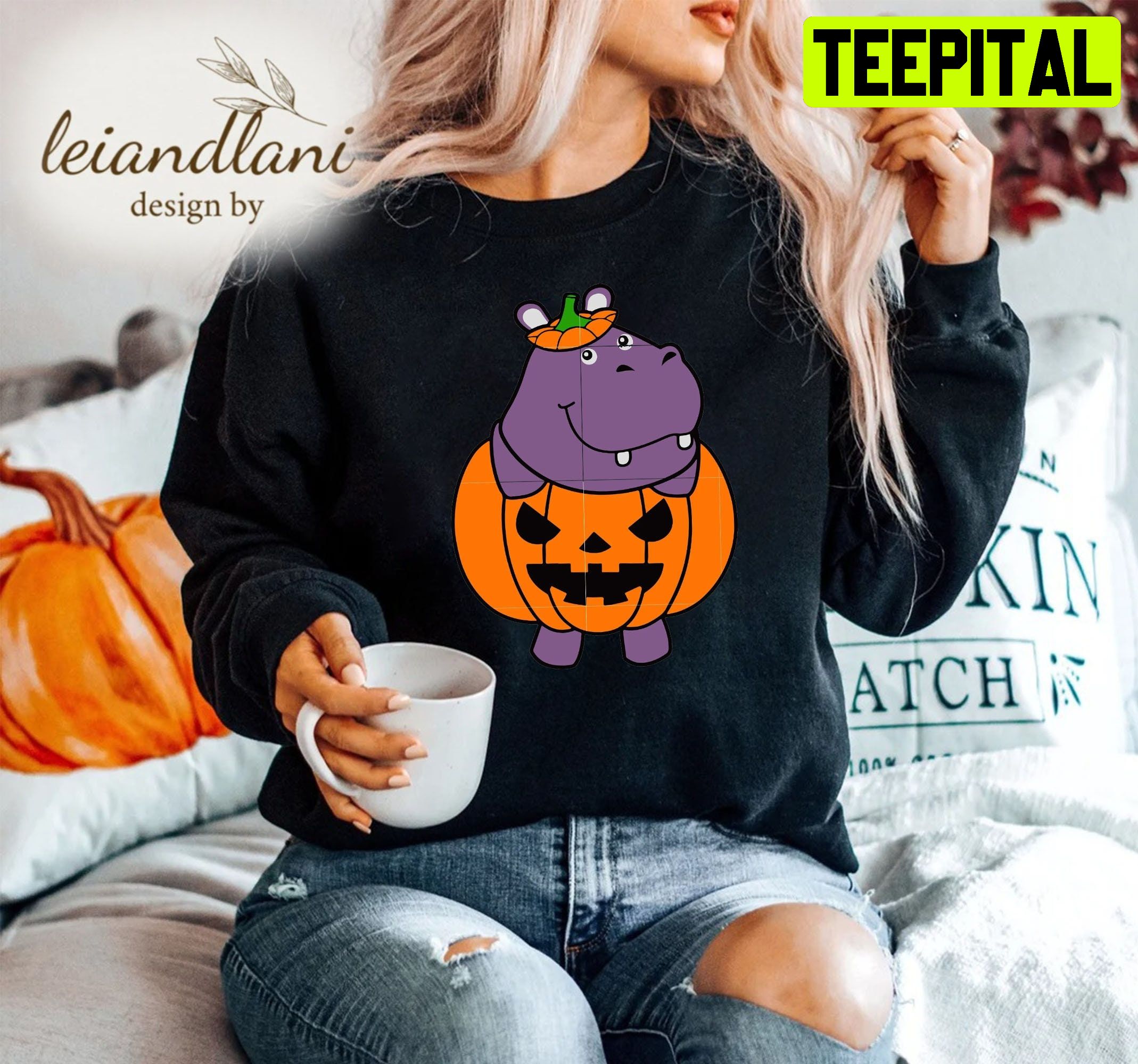 Hippopotamus Pumpkin Body Trip Retro Halloween Sweatshirt Hippopotamus Pumpkin Body Trip Retro Halloween Sweatshirt