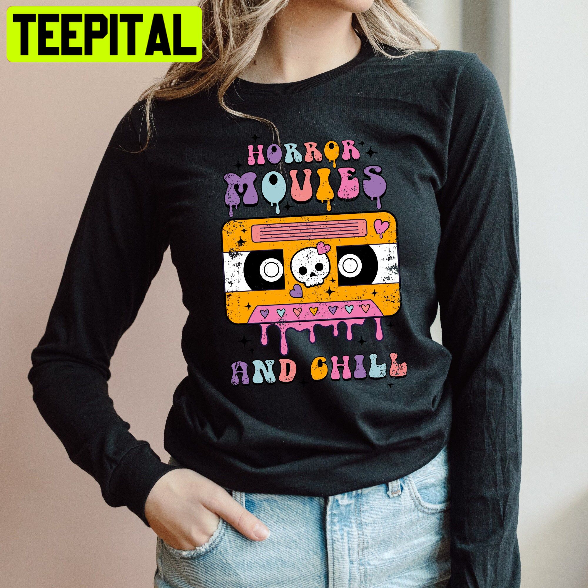 Horror Movies And Chill Retro Halloween Trending Unisex Sweatshirt Horror Movies And Chill Retro Halloween Trending Unisex Sweatshirt