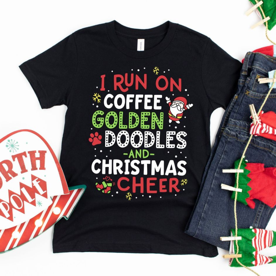 I Run On Coffee Golden Doodles And Christmas Cheer T-Shirt I Run On Coffee Golden Doodles And Christmas Cheer T-Shirt