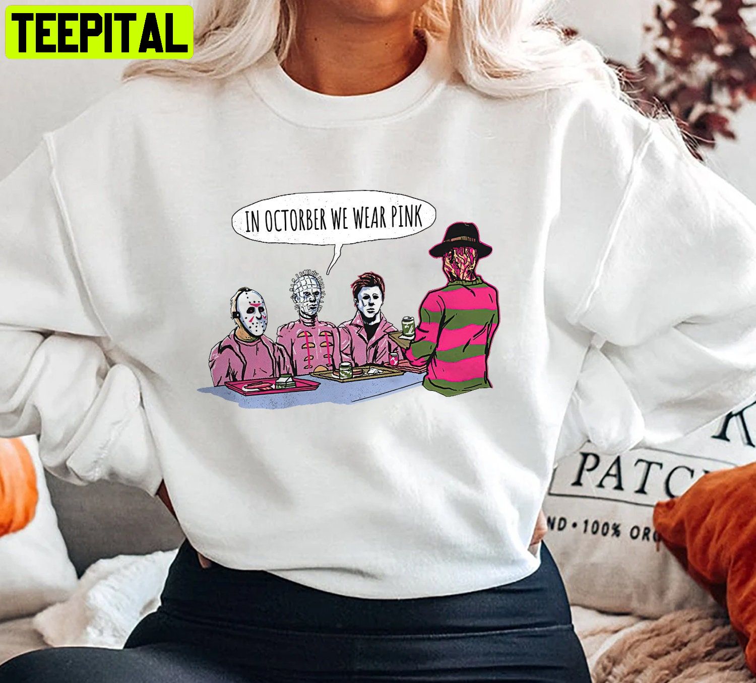 In October We Wear Pink Horror Movies Cute Horror Sweatshirt In October We Wear Pink Horror Movies Cute Horror Sweatshirt
