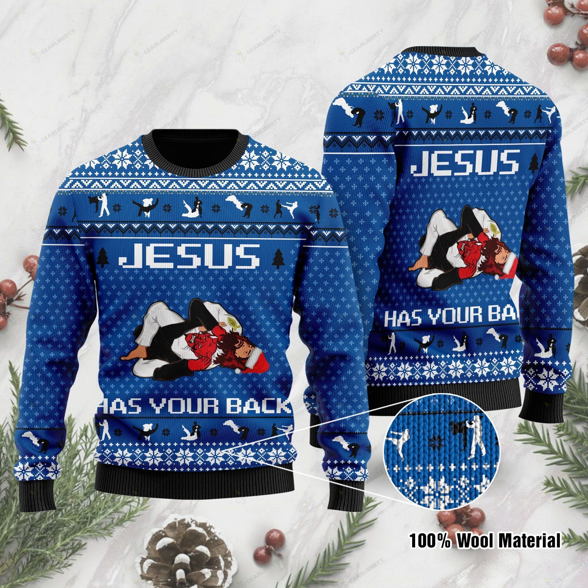Jesus Has Your Back Jiu Jitsu Christmas Ugly For Jesus And Jiu Jitsu Lovers 3D Sweater Jesus Has Your Back Jiu Jitsu Christmas Ugly For Jesus And Jiu Jitsu Lovers 3D Sweater