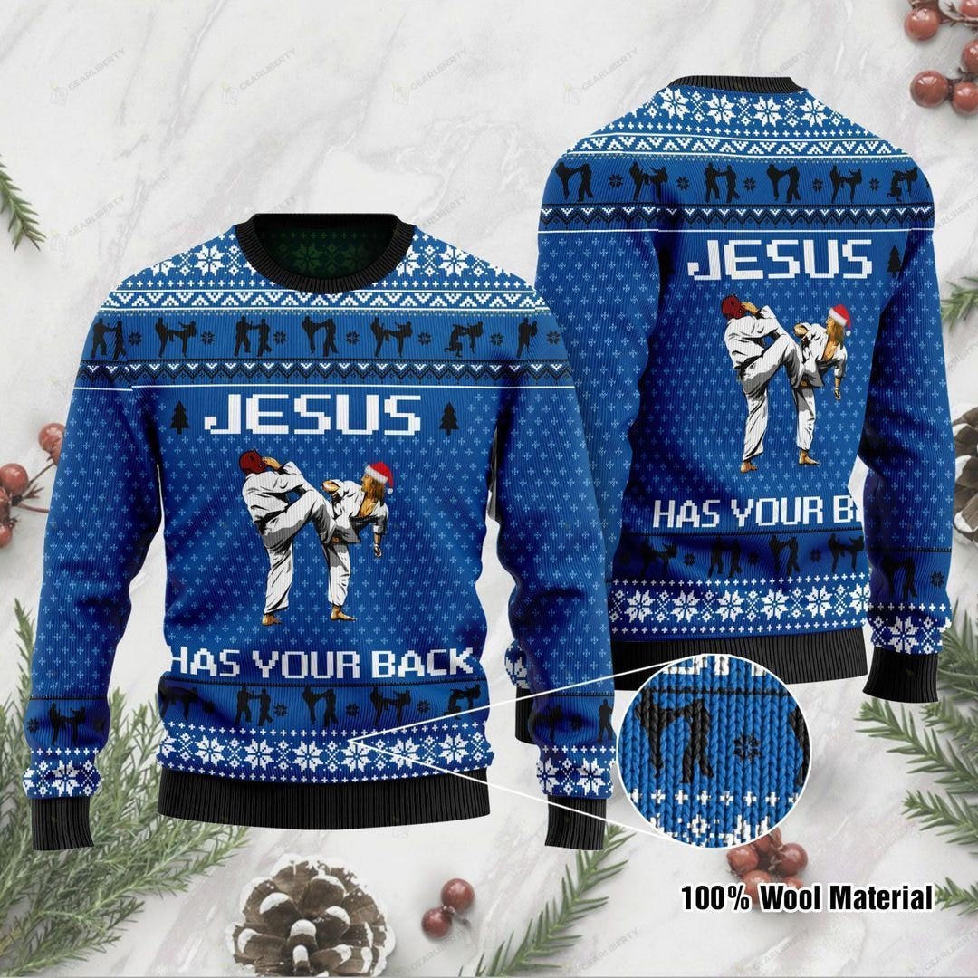 Jesus Has Your Back Karate Jesus For Jesus And Karate Lovers On Christmas Days Unisex 3D Ugly Sweater Jesus Has Your Back Karate Jesus For Jesus And Karate Lovers On Christmas Days Unisex 3D Ugly Sweater