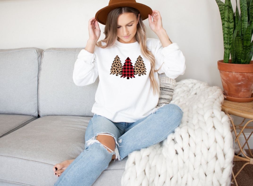 Leopard Plaid Christmas Trees Sweatshirt Leopard Plaid Christmas Trees Sweatshirt