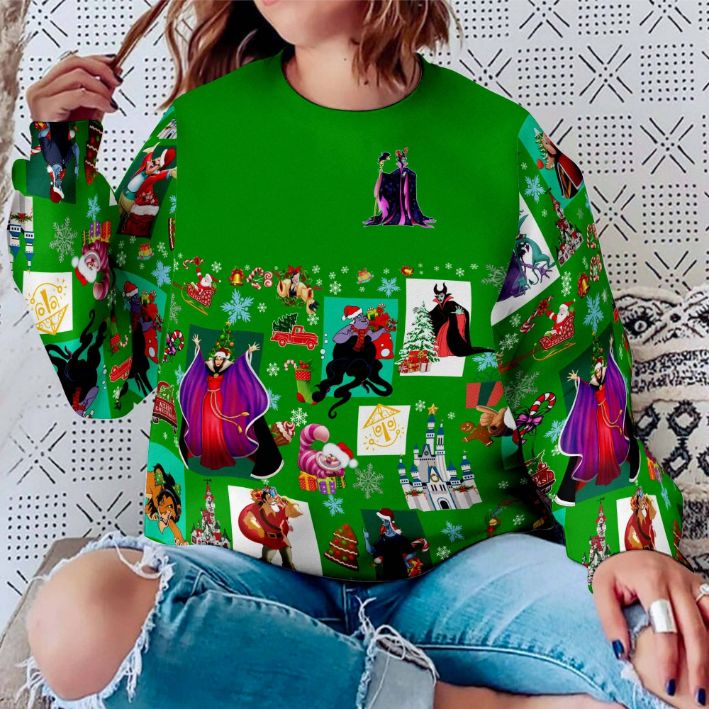 Maleficent Pattern Xmas Blue 2022 Christmas Disney Graphic Cartoon 3D Sweater Maleficent Pattern Xmas Blue 2022 Christmas Disney Graphic Cartoon 3D Sweater