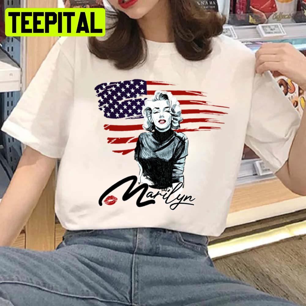 Marilyn Monroe With The Us Flag Unisex T-Shirt Marilyn Monroe With The Us Flag Unisex T-Shirt