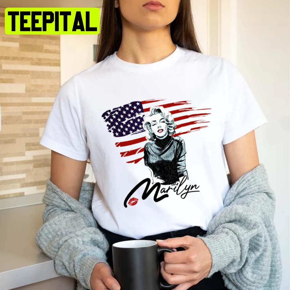 Marilyn Monroe With The Us Flag Unisex T-Shirt Marilyn Monroe With The Us Flag Unisex T-Shirt