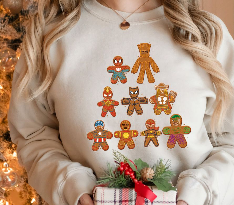 Marvel Avengers Gingerbread Cookie Tree Xmas Sweatshirt Marvel Avengers Gingerbread Cookie Tree Xmas Sweatshirt