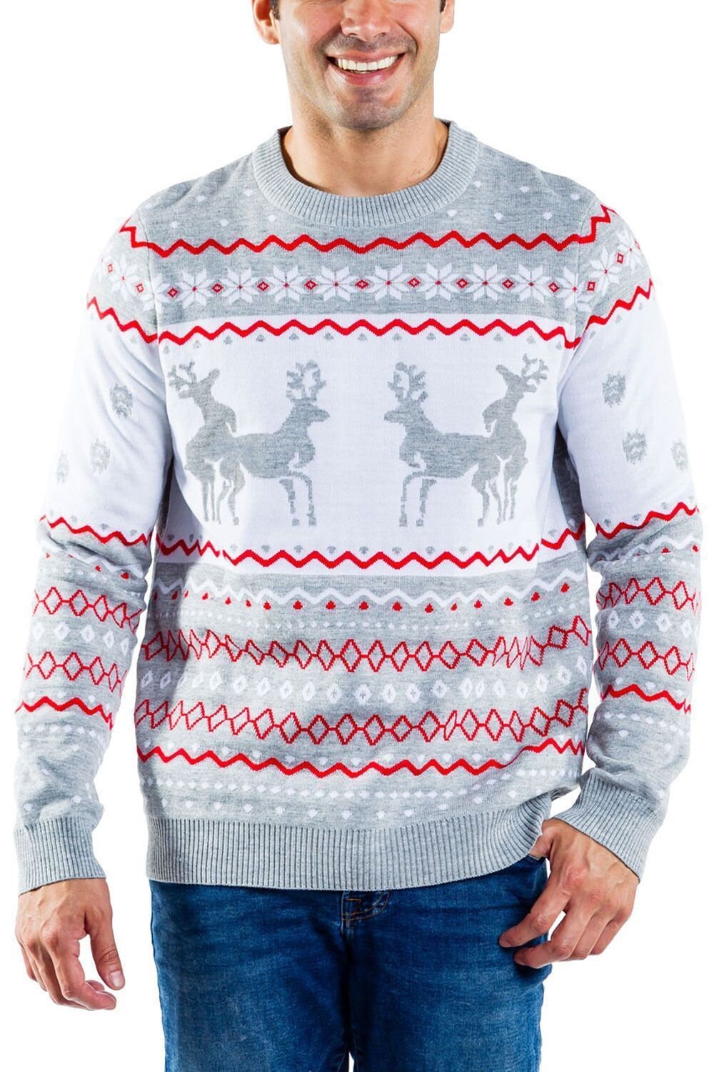 Men's Grey Humping Reindeer Unisex 3D Ugly Christmas Sweater Men's Grey Humping Reindeer Unisex 3D Ugly Christmas Sweater