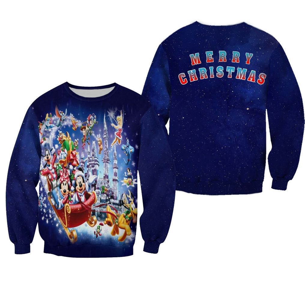 Mickey And Friends Pattern Xmas Blue 2022 Christmas Disney Graphic Cartoon 3D Sweater Mickey And Friends Pattern Xmas Blue 2022 Christmas Disney Graphic Cartoon 3D Sweater