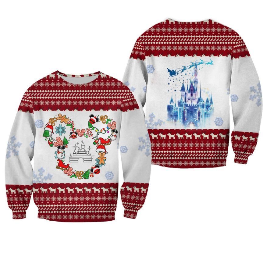 Minnie Mouse Pattern Xmas White Red 2022 Christmas Disney Graphic Cartoon 3D Sweater Minnie Mouse Pattern Xmas White Red 2022 Christmas Disney Graphic Cartoon 3D Sweater