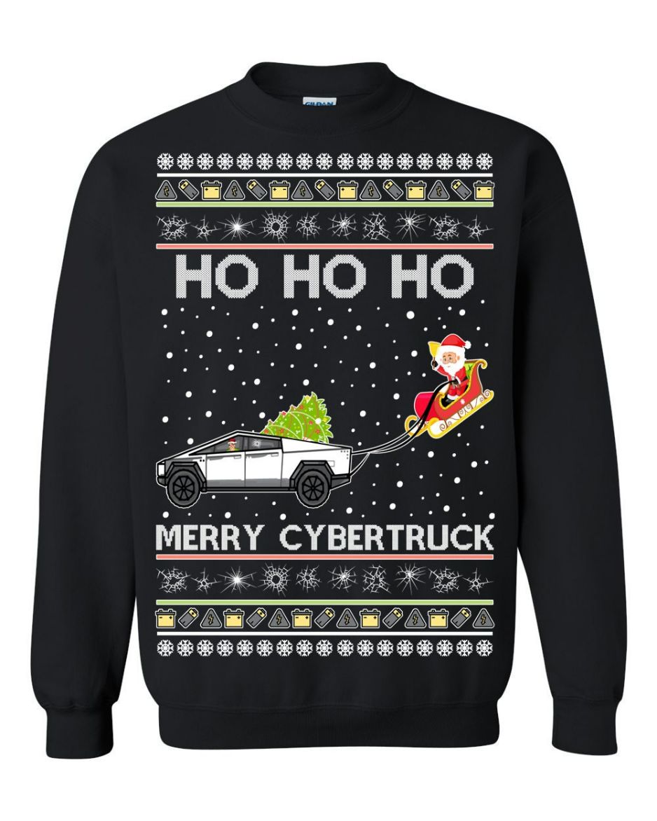 OnCoast Tesla Merry Cybertruck Santa Claus Ugly Christmas Sweater OnCoast Tesla Merry Cybertruck Santa Claus Ugly Christmas Sweater