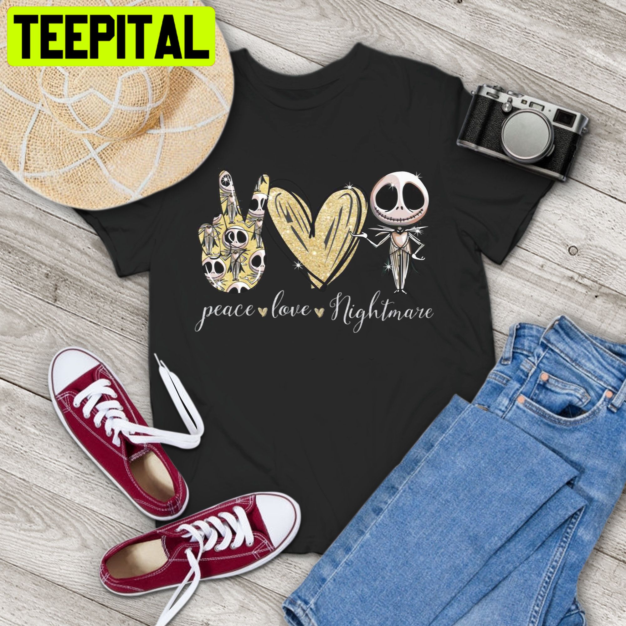 Peace Love Nightmare Jack Skellington Vintage Trending Unisex T-Shirt Peace Love Nightmare Jack Skellington Vintage Trending Unisex T-Shirt