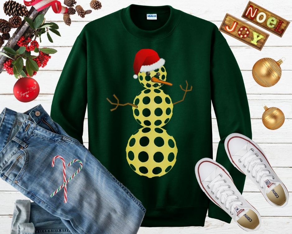 Pickleball Snowman Santa Hat Ugly Christmas Sweater Pickleball Snowman Santa Hat Ugly Christmas Sweater