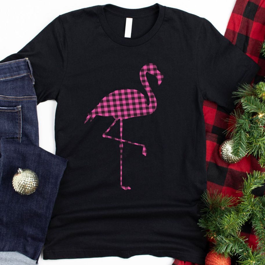 Plaid Flamingo Christmas T-Shirt Plaid Flamingo Christmas T-Shirt