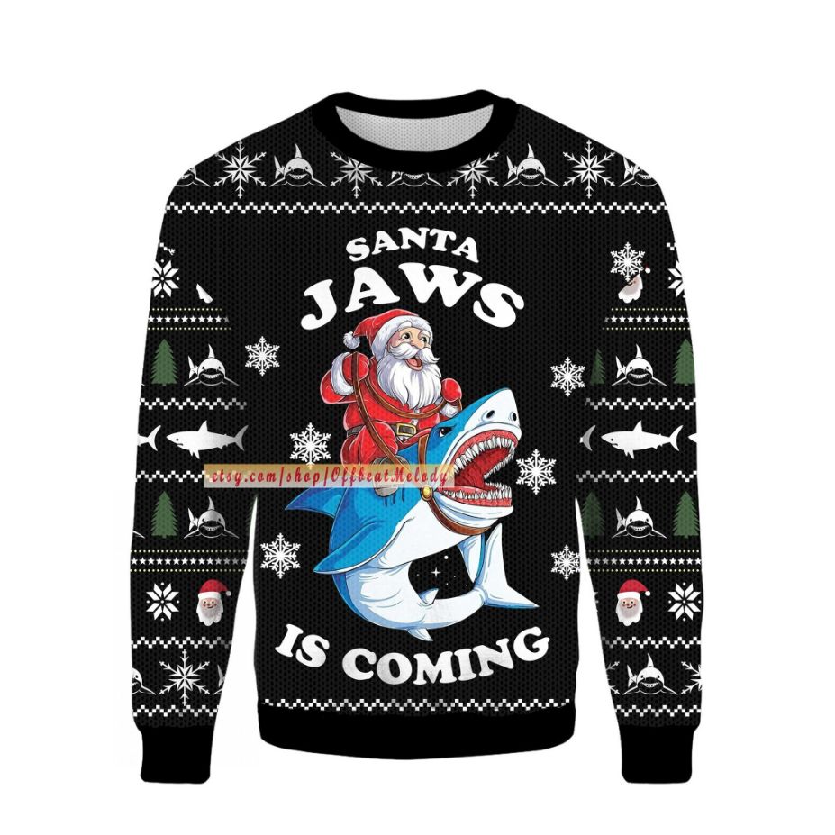 Santa Jaws Is Coming Ugly Christmas Sweater Santa Jaws Is Coming Ugly Christmas Sweater