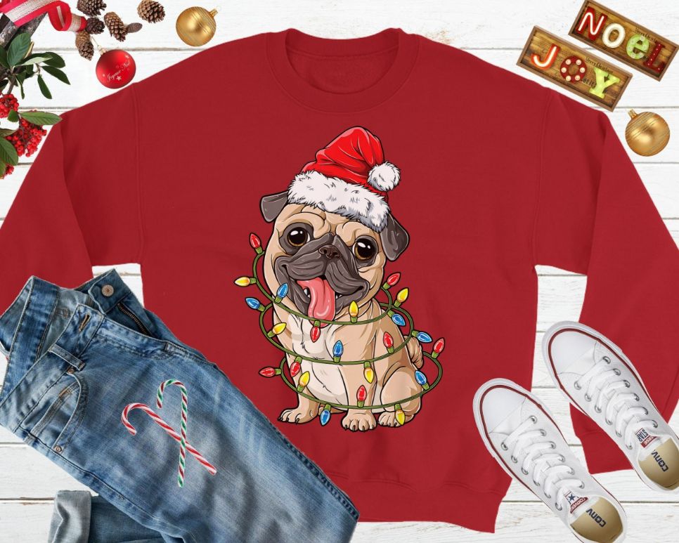 Santa Pug Christmas Lights Ugly Sweater Santa Pug Christmas Lights Ugly Sweater