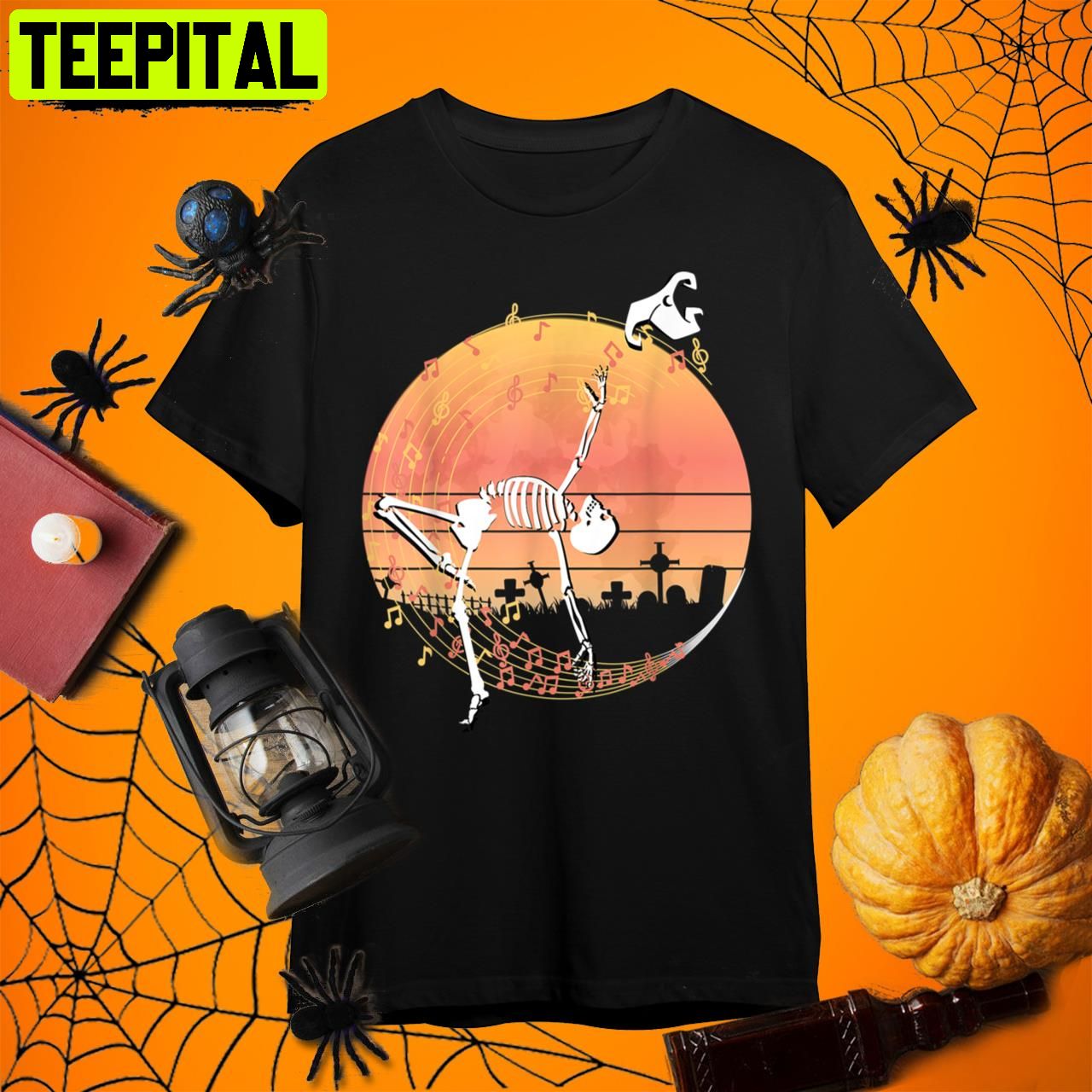 Spooky Dancing Witch Skeleton In A Graveyard Retro Art Unisex T-Shirt Spooky Dancing Witch Skeleton In A Graveyard Retro Art Unisex T-Shirt