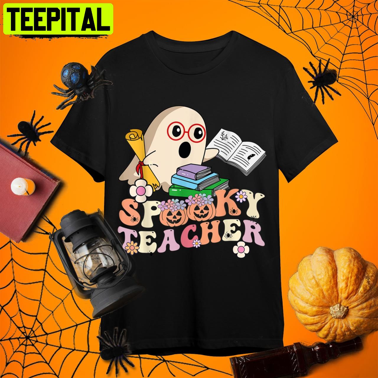 Spooky Teacher Groovy Ghost Halloween Teacher Retro Art Unisex T-Shirt Spooky Teacher Groovy Ghost Halloween Teacher Retro Art Unisex T-Shirt
