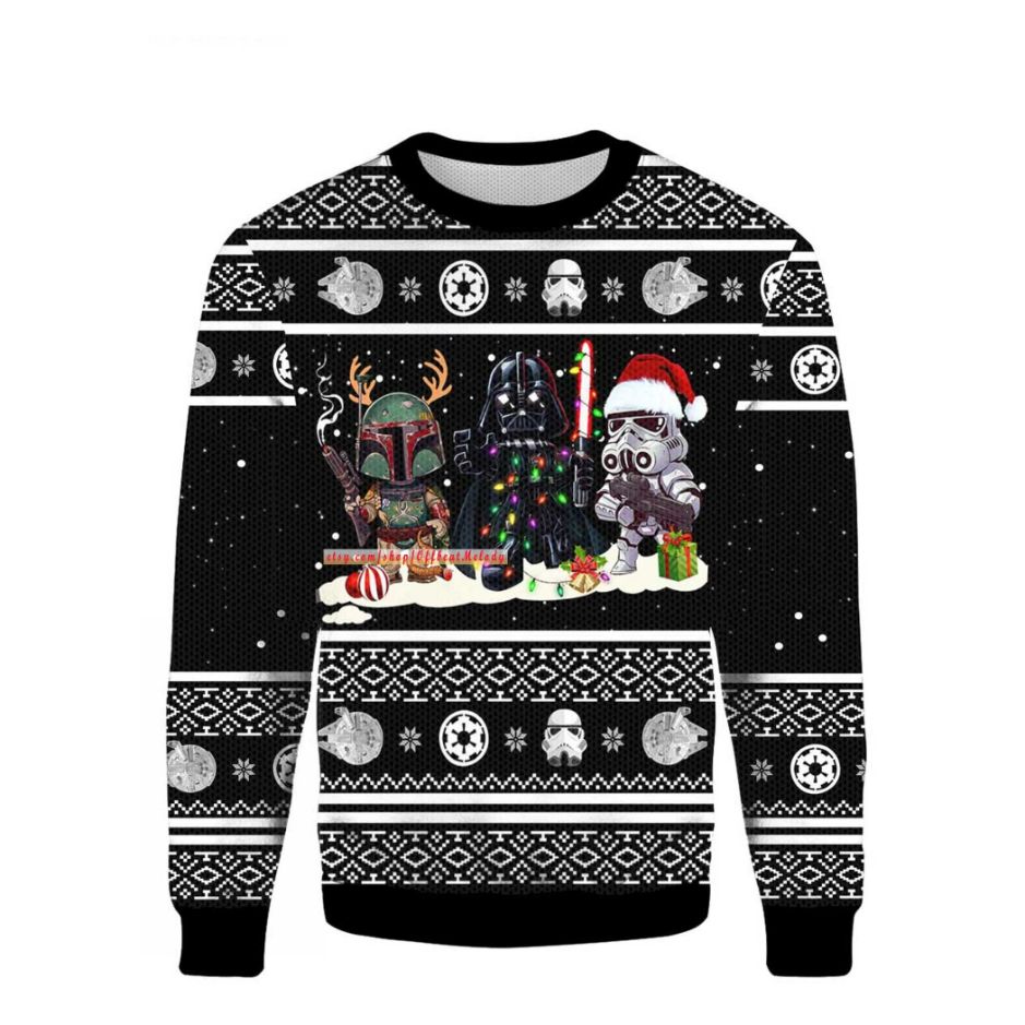 Star Wars Darth Vader Boba Fett Stormtrooper Ugly Christmas Sweater Star Wars Darth Vader Boba Fett Stormtrooper Ugly Christmas Sweater