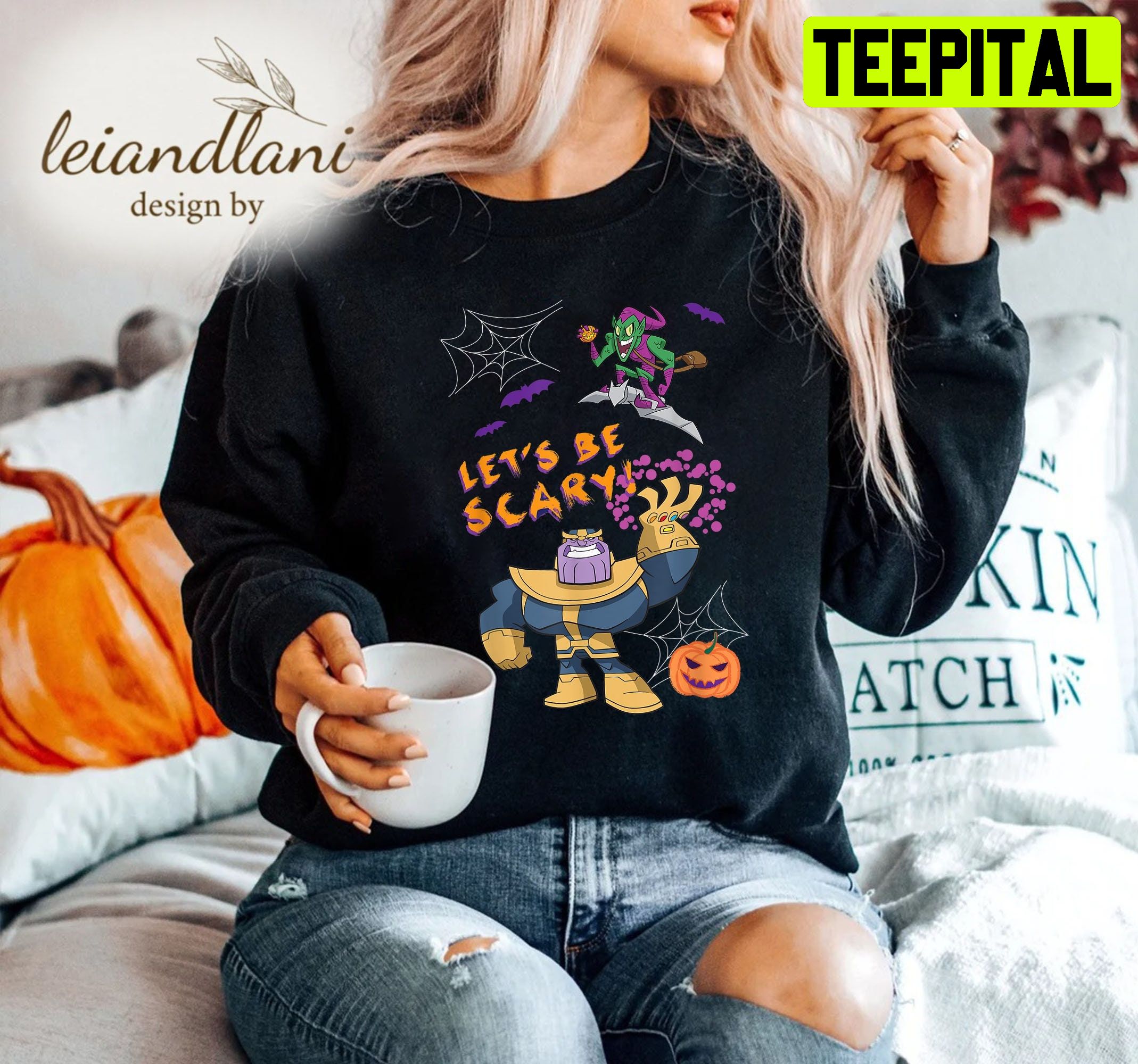 Studios Thanos Green Goblin Pumpkin Webs Marvel Avengers Halloween Sweatshirt Studios Thanos Green Goblin Pumpkin Webs Marvel Avengers Halloween Sweatshirt