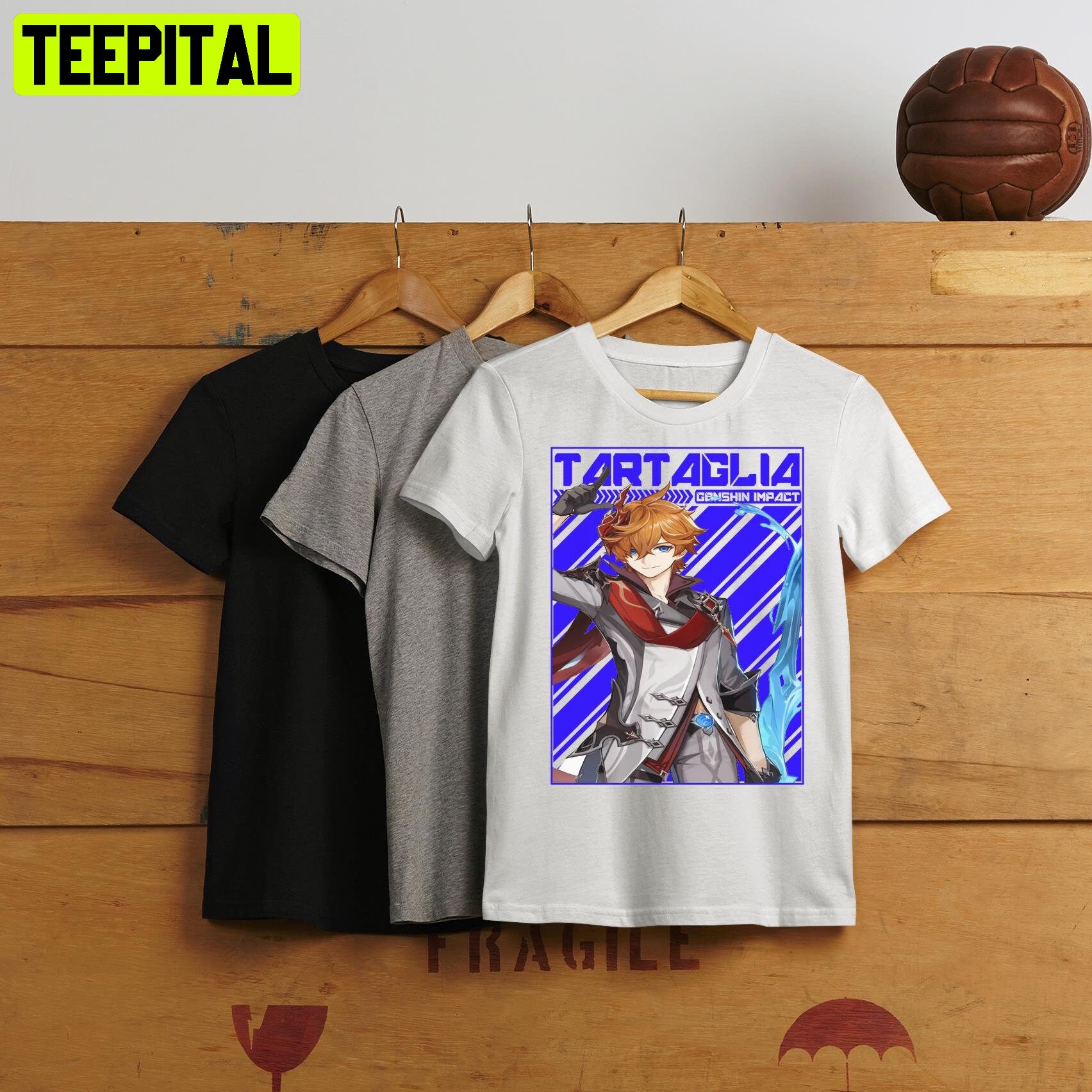 Tartaglia Techno Zhongli Chibi Paimon Diluc Klee Venti Unisex T-Shirt Tartaglia Techno Zhongli Chibi Paimon Diluc Klee Venti Unisex T-Shirt