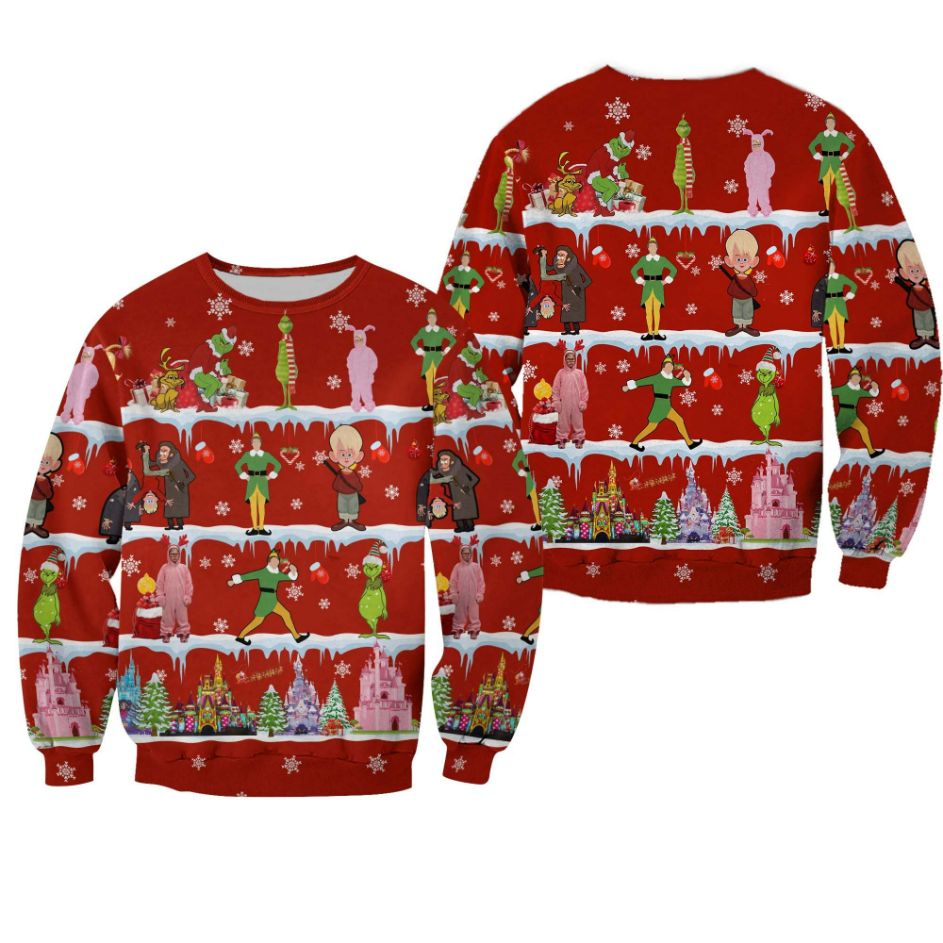 The Grinch Pattern Xmas Red 2022 Christmas Disney Graphic Cartoon 3D Sweater The Grinch Pattern Xmas Red 2022 Christmas Disney Graphic Cartoon 3D Sweater