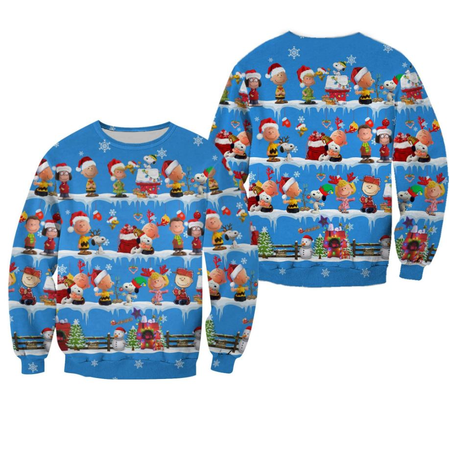 The Peanuts Pattern Xmas Blue 2022 Christmas Disney Graphic Cartoon 3D Sweater The Peanuts Pattern Xmas Blue 2022 Christmas Disney Graphic Cartoon 3D Sweater