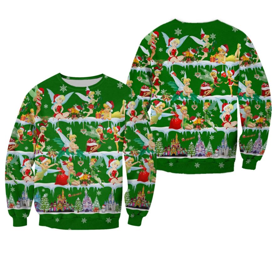 Tinker Bell Pattern Xmas Green 2022 Christmas Disney Graphic Cartoon 3D Sweater Tinker Bell Pattern Xmas Green 2022 Christmas Disney Graphic Cartoon 3D Sweater