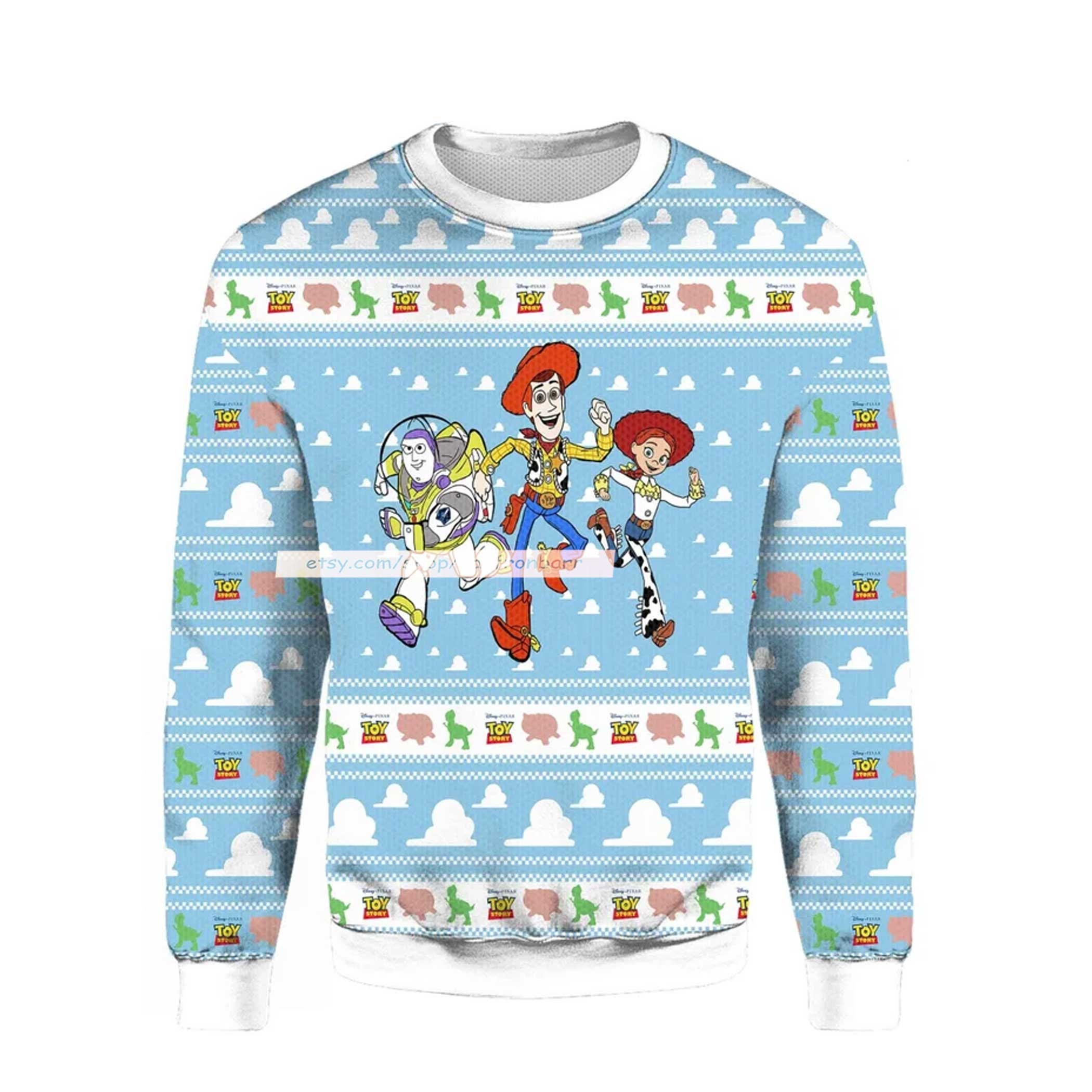 Toy Story Light Blue Ugly Christmas 3D Sweater Toy Story Light Blue Ugly Christmas 3D Sweater