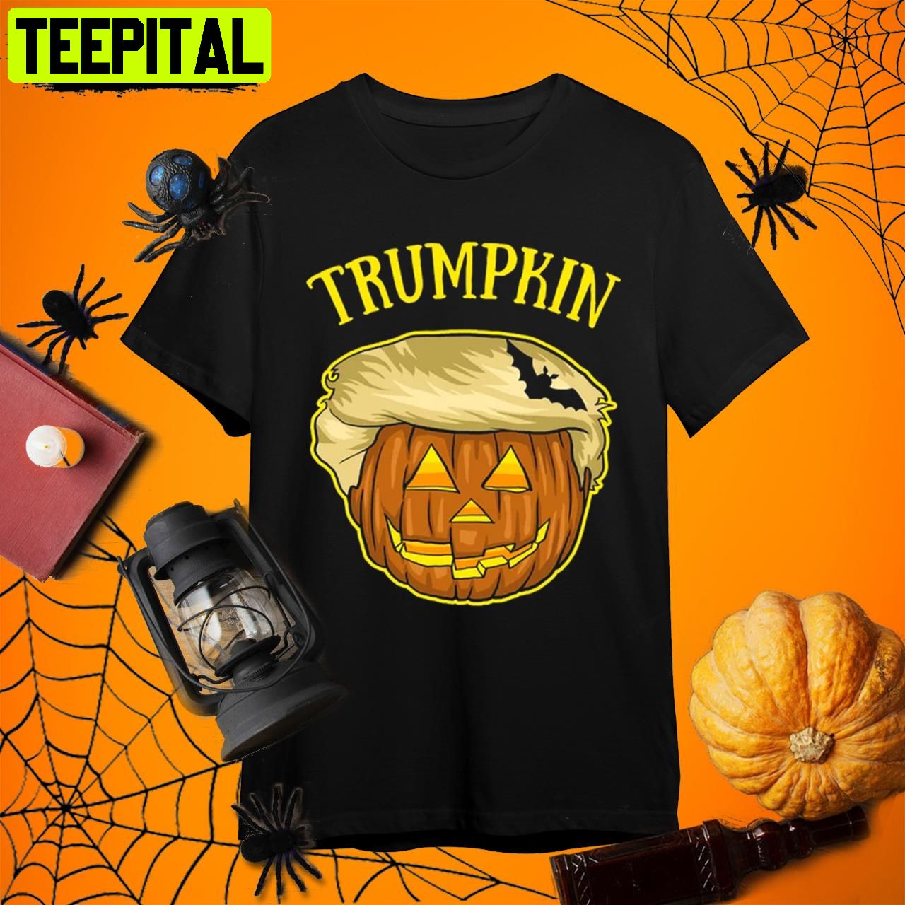 Trumpkin Pumpkin And Bat Halloween Retro Art Unisex T-Shirt Trumpkin Pumpkin And Bat Halloween Retro Art Unisex T-Shirt