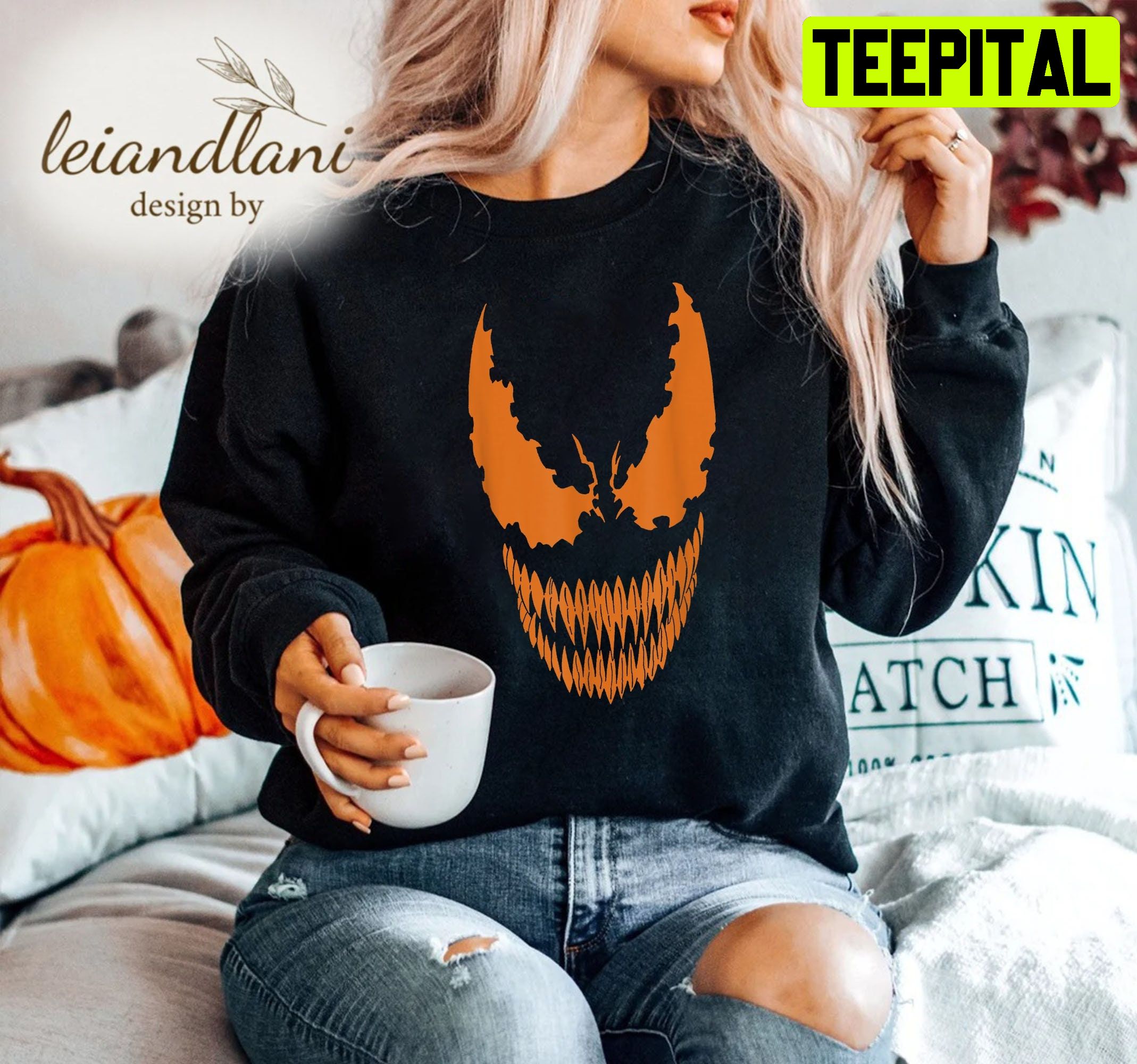 Venom Orange Face 2022 Happy Squad Marvel Avengers Halloween Sweatshirt Venom Orange Face 2022 Happy Squad Marvel Avengers Halloween Sweatshirt