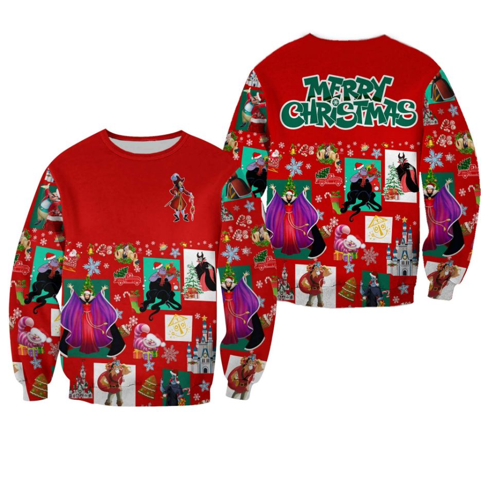 Villains Pattern Xmas Red 2022 Christmas Disney Graphic Cartoon 3D Sweater Villains Pattern Xmas Red 2022 Christmas Disney Graphic Cartoon 3D Sweater