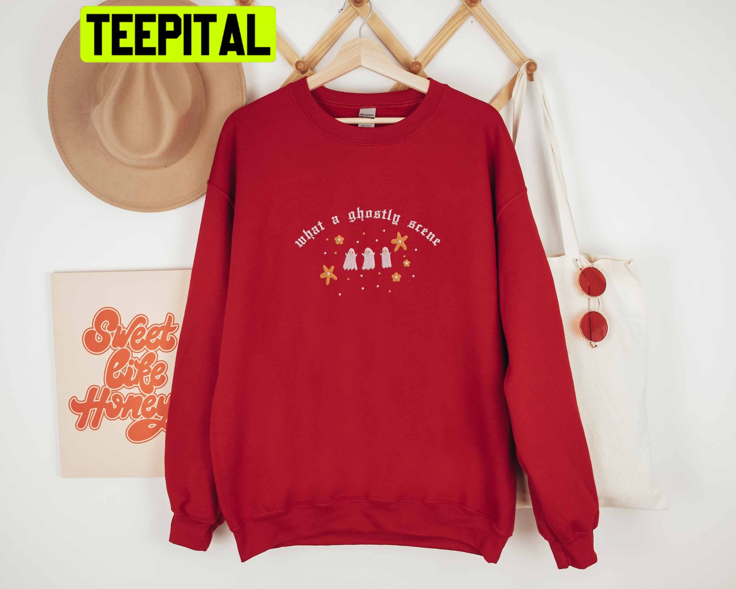 What A Ghostly Scene Embroidered Halloween Trending Unisex Sweatshirt What A Ghostly Scene Embroidered Halloween Trending Unisex Sweatshirt