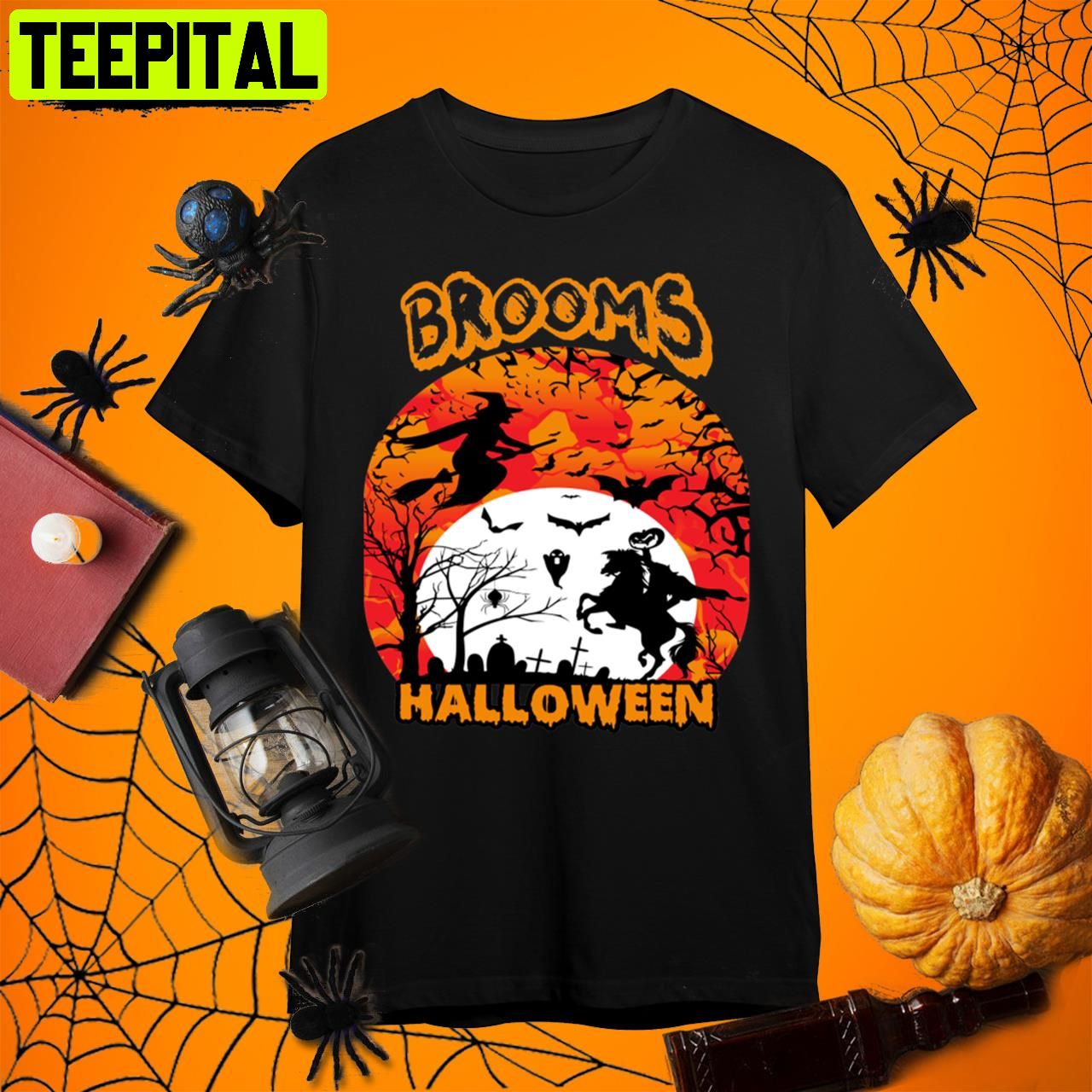 Witches And Brooms Horror Nights Halloween Retro Art Unisex T-Shirt Witches And Brooms Horror Nights Halloween Retro Art Unisex T-Shirt