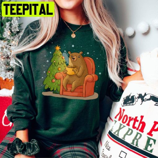 Festive Bear Drink Coffee Christmas Trending Unisex Sweatshirt